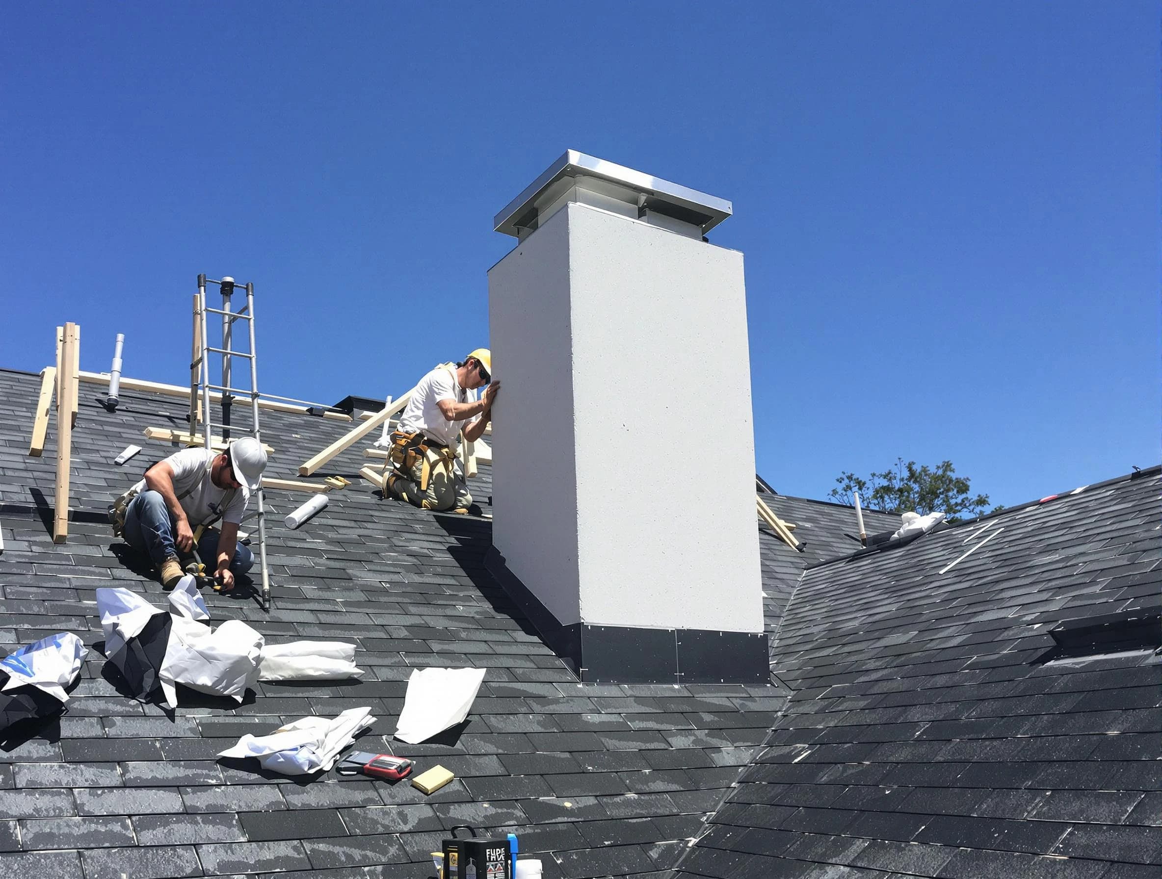 Monroeville Chimney Sweep crew installing a new chimney in Monroeville, PA
