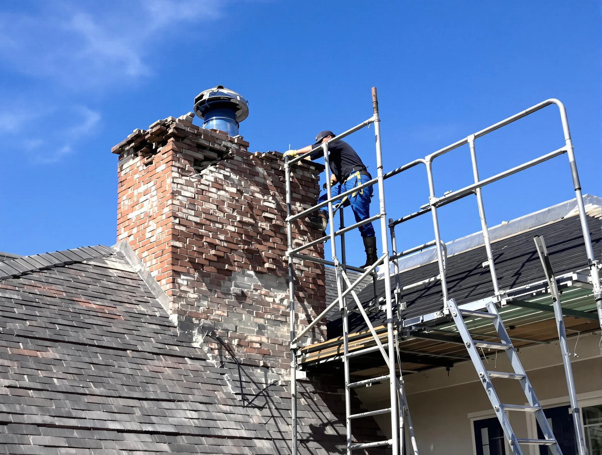 Rebuilding a chimney structure by Monroeville Chimney Sweep in Monroeville, PA