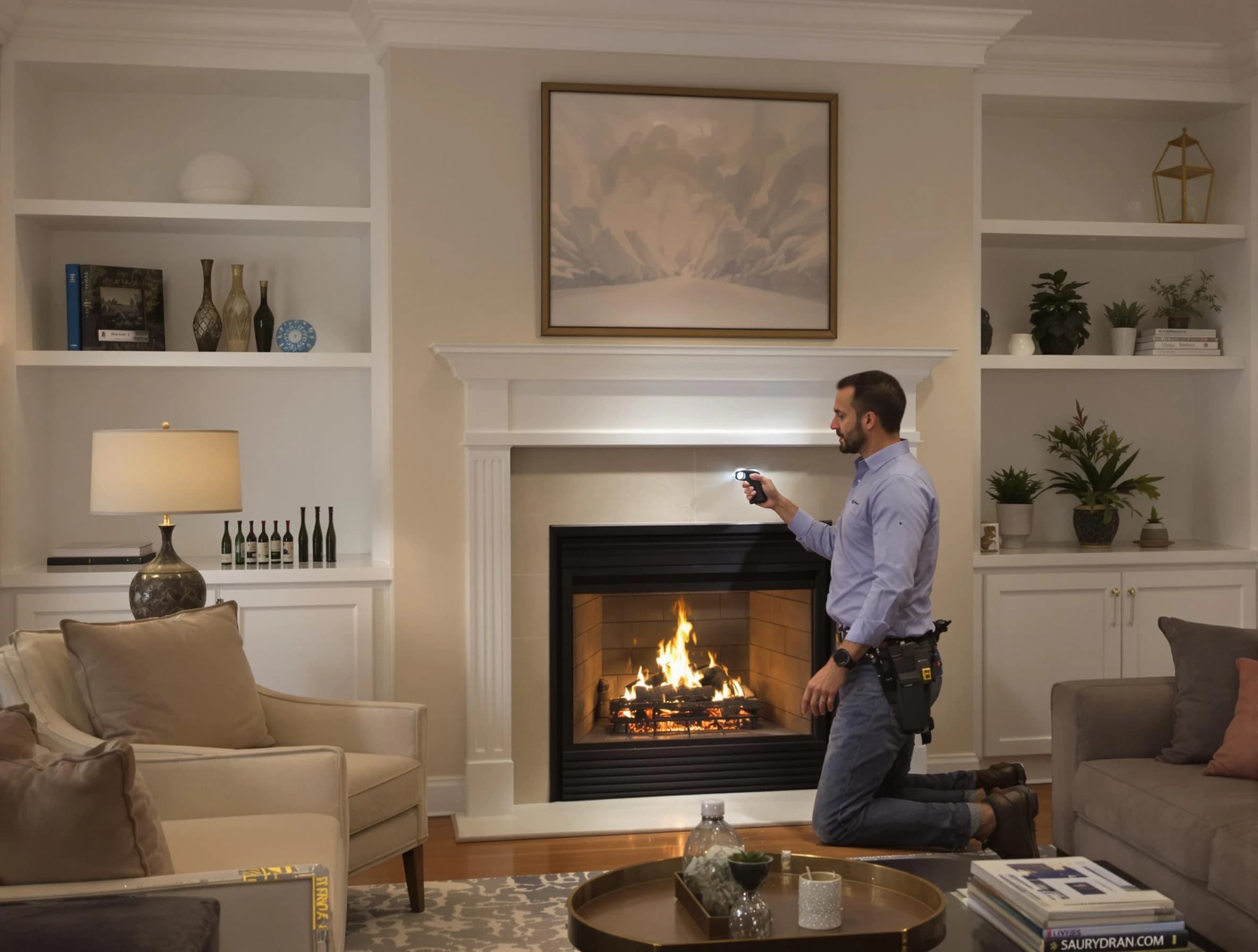 Monroeville Chimney Sweep conducting a fireplace safety inspection in Monroeville, PA