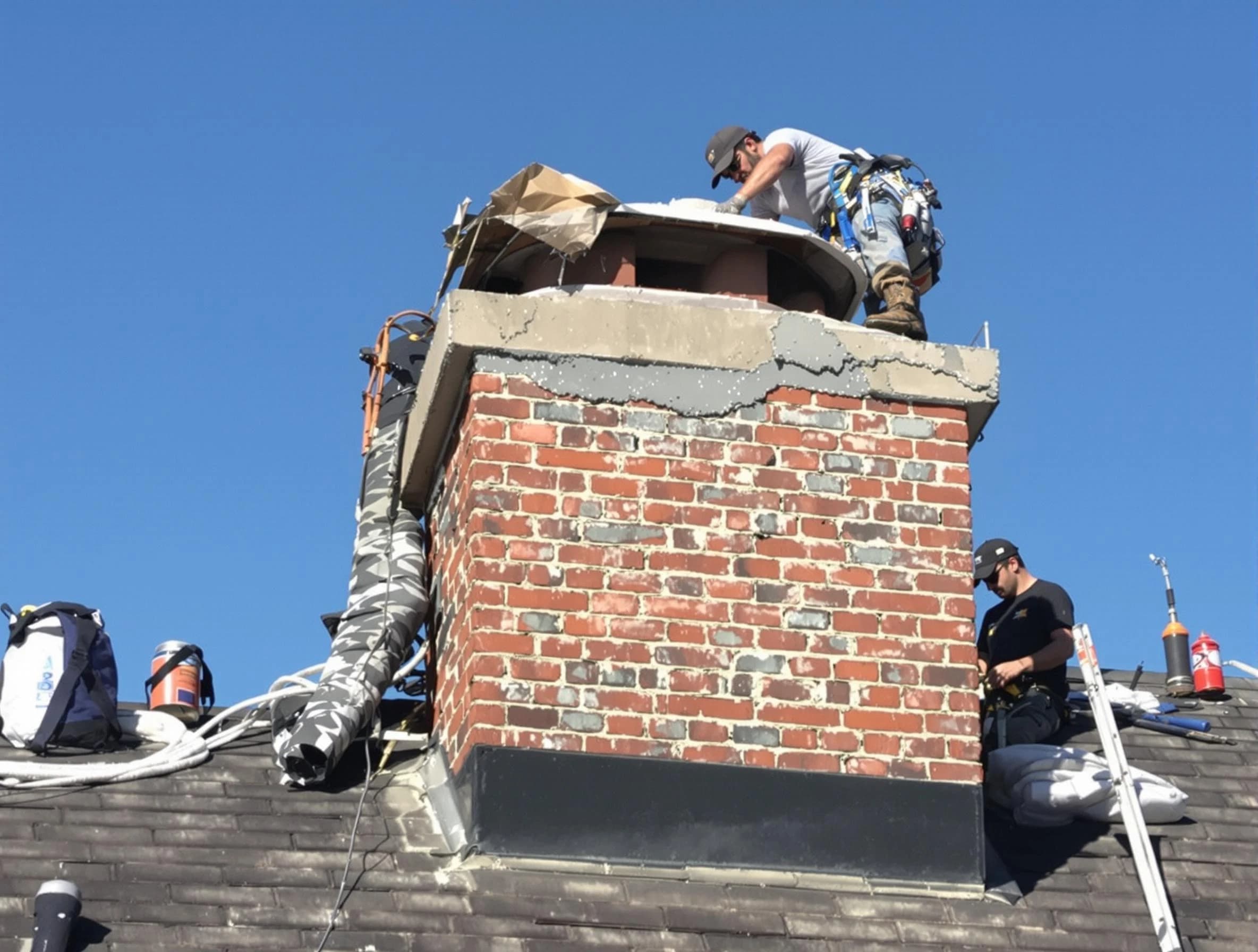 Monroeville Chimney Sweep installing a custom chimney crown in Monroeville, PA