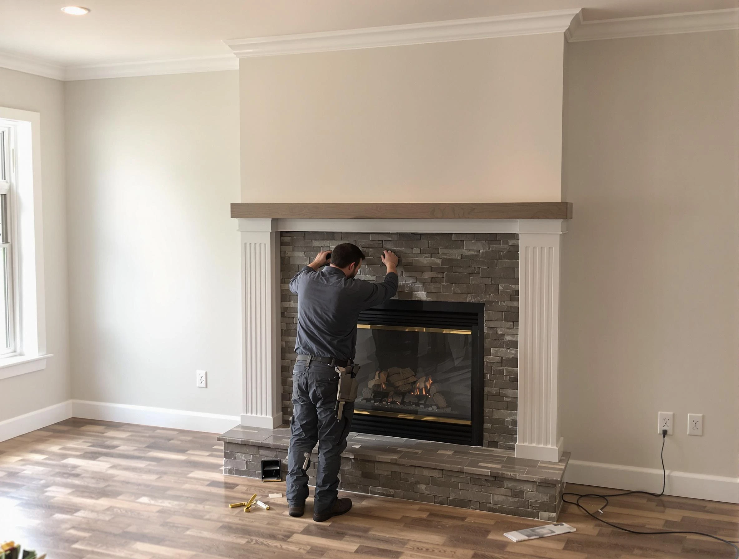 Monroeville Chimney Sweep finishing a custom fireplace install in Monroeville, PA
